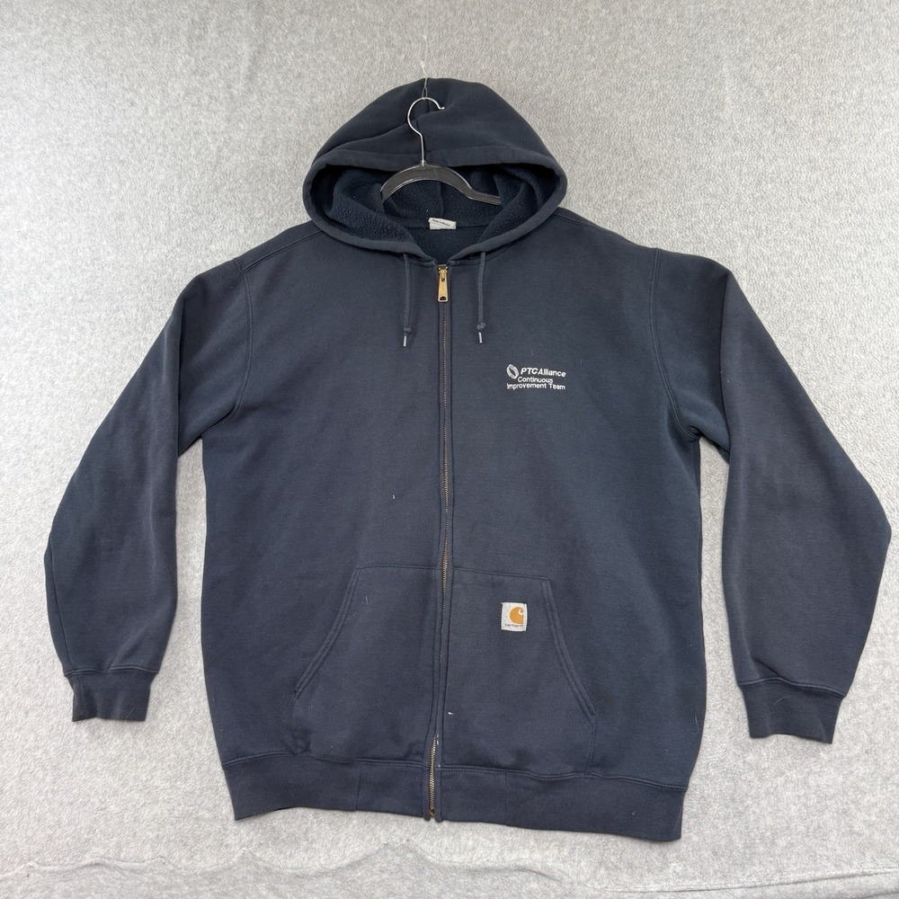 Carhartt Hoodie Mens XL Blue Full Zip Up 2000s Hooded Sweatshirt Y2K Workwear